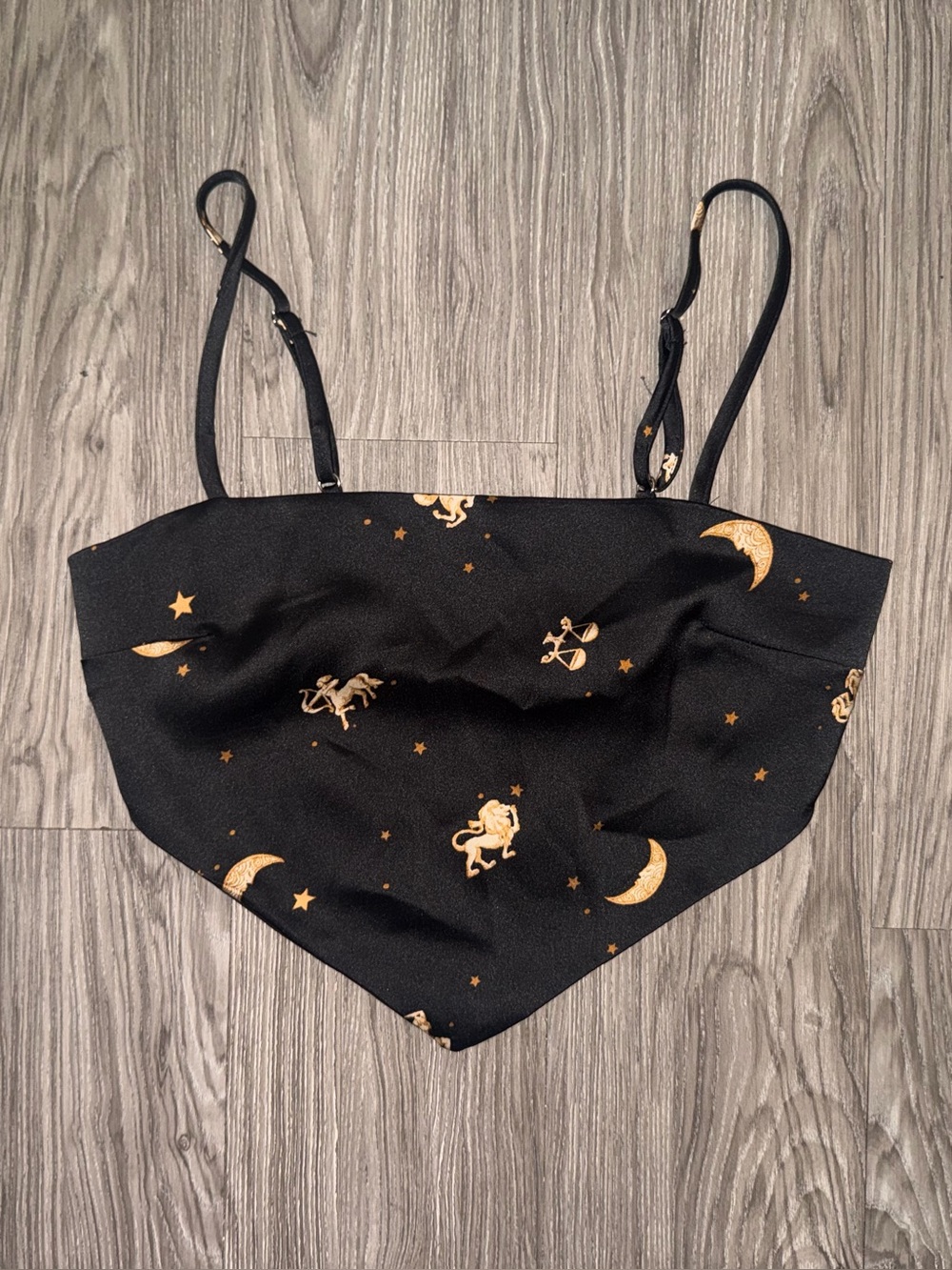 Black Zodiac Print Handkerchief Hem Cami Top